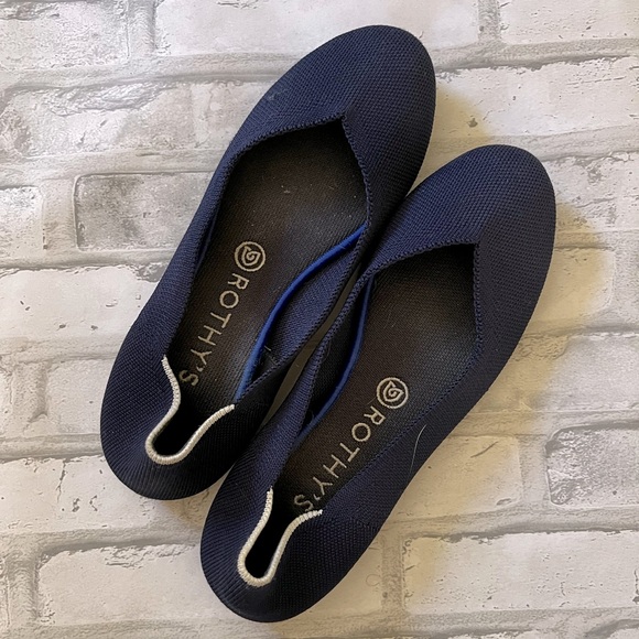 Rothy's Shoes - Rothy's Retired White Halo Round Toe Flats Navy